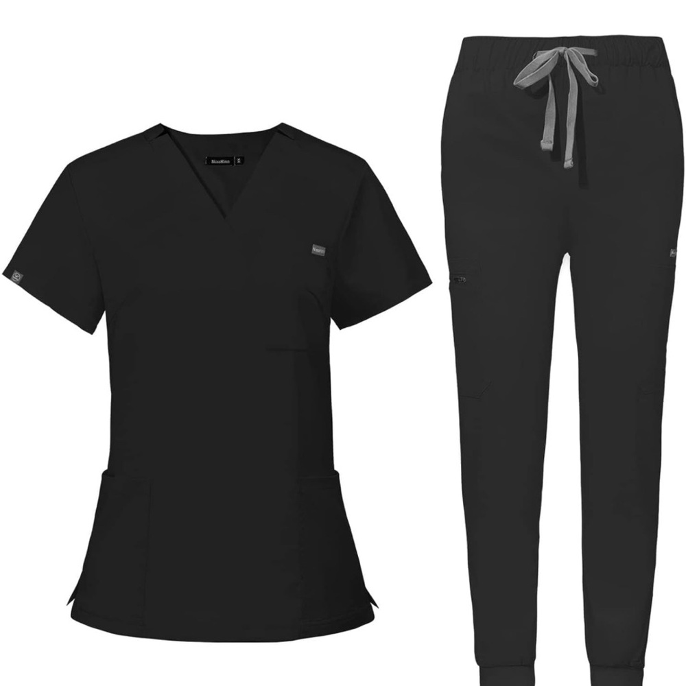 Niaahinn black scrubs both top and bottom